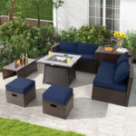9 Pieces Patio PE Wicker Sectional Set with 50000 BTU Fire Pit Table - Image 2