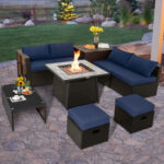 9 Pieces Patio PE Wicker Sectional Set with 50000 BTU Fire Pit Table - Image 3
