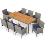 9 Pieces Patio PE Wicker Dining Set for Deck, Garden and Yard