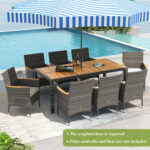 9 Pieces Rattan Patio Dining Set with Acacia Wood Table and Cushioned Chair - Image 2