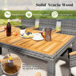 9 Pieces Rattan Patio Dining Set with Acacia Wood Table and Cushioned Chair - Image 6