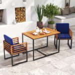 Acacia Wood Patio Dining Table with Metal Frame - Image 3
