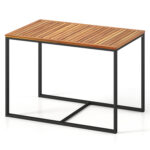 Acacia Wood Patio Dining Table with Metal Frame - Image 4