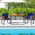 Acacia Wood Patio Dining Table with Metal Frame - Image 6