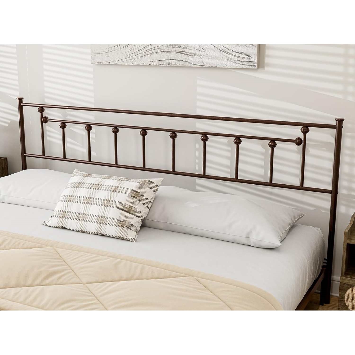 King Size Victorian Farmhouse Metal Headboard in Vintage Brown Finish