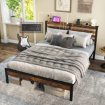 Twin/Full/Queen Size Bed Frame with Charging Station and Storage Headboard - Image 2