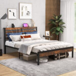 Twin/Full/Queen Size Bed Frame with Charging Station and Storage Headboard - Image 3