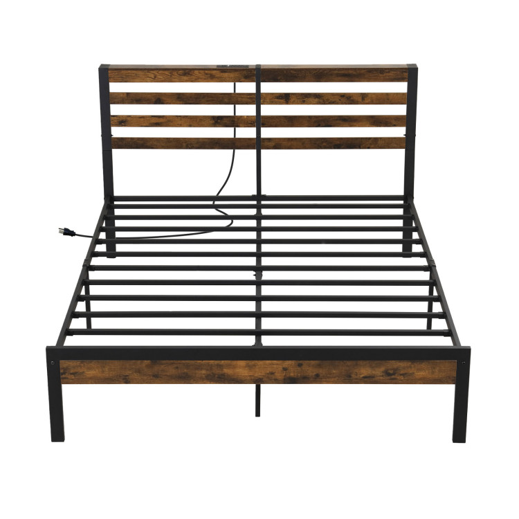Bed_Frame_with_Charging_Station-3.jpg Twin/Full/Queen Size Bed Frame with Charging Station and Storage Headboard - Image 1