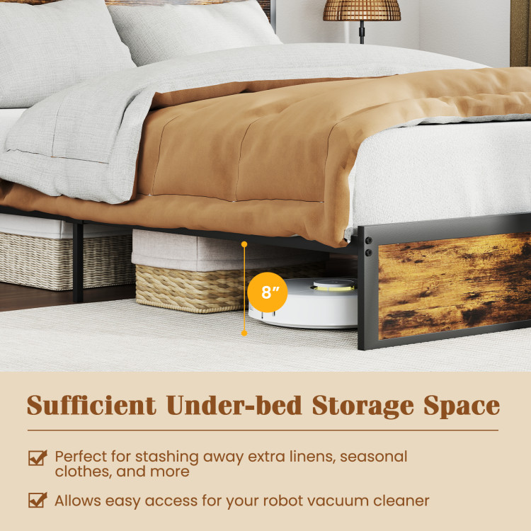 Twin/Full/Queen/King Size Bed Frame with Storage Headboard Industrial Metal Platform Bed - Image 10