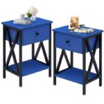 Set of 2 - 1 Drawer Nightstand in Dark Blue and Black - Image 2
