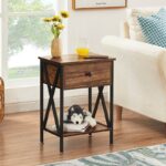 Set of 2 - Rustic 1 Drawer Nightstand in Brown and Black Wood Finish - Image 3