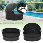 Clamshell Patio Round Daybed Wicker with Retractable Canopy and Pillows - Image 6