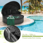 Clamshell Patio Round Daybed Wicker with Retractable Canopy and Pillows - Image 7