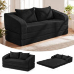 Corduroy Loveseat Sleeper Sofa with 2 Back Cushions for Living Room Bedroom Apartment - Image 3