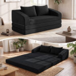 Corduroy Loveseat Sleeper Sofa with 2 Back Cushions for Living Room Bedroom Apartment - Image 2