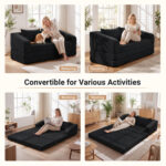 Corduroy Loveseat Sleeper Sofa with 2 Back Cushions for Living Room Bedroom Apartment - Image 10