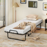 Cot Size Folding Bed Frame with Memory Foam Mattress and Metal Frame - Image 2