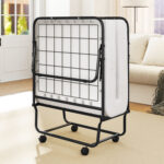 Cot Size Folding Bed Frame with Memory Foam Mattress and Metal Frame - Image 5