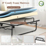 Cot Size Folding Bed Frame with Memory Foam Mattress and Metal Frame - Image 7