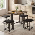Dining Table Set with 4 Upholstered Stools and Metal Frame - Image 2