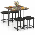 Dining Table Set with 4 Upholstered Stools and Metal Frame - Image 4