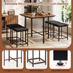 Dining Table Set with 4 Upholstered Stools and Metal Frame - Image 10