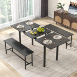 3 Piece Dining Table Set for 4-6 with 2 Benches - Image 3