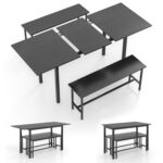 3 Piece Dining Table Set for 4-6 with 2 Benches