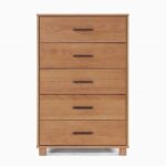 Modern Farmhouse Solid Wood 5 Drawer Bedroom Chest in Light Brown Finish