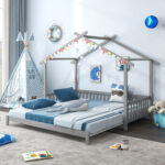 Extendable House Bed Twin to King Daybed with Roof and Fence Rails - Image 2