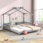 Extendable House Bed Twin to King Daybed with Roof and Fence Rails - Image 6