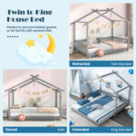 Extendable House Bed Twin to King Daybed with Roof and Fence Rails - Image 9