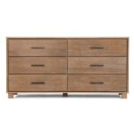 Modern Farmhouse Solid Wood 6 Drawer Double Dresser in Rustic Pine Finish - Image 2