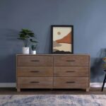 Modern Farmhouse Solid Wood 6 Drawer Double Dresser in Rustic Pine Finish - Image 4