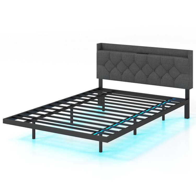 FSize_Floating_Bed_Frame_with_LED_and_Headboard_gr-3.jpg Full/Queen Size Floating Bed Frame with LED and Headboard and Charging Station - Image 1
