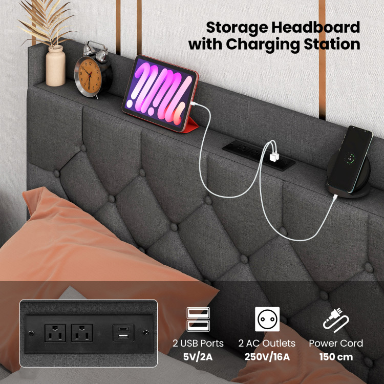 Full/Queen Size Floating Bed Frame with LED and Headboard and Charging Station - Image 7