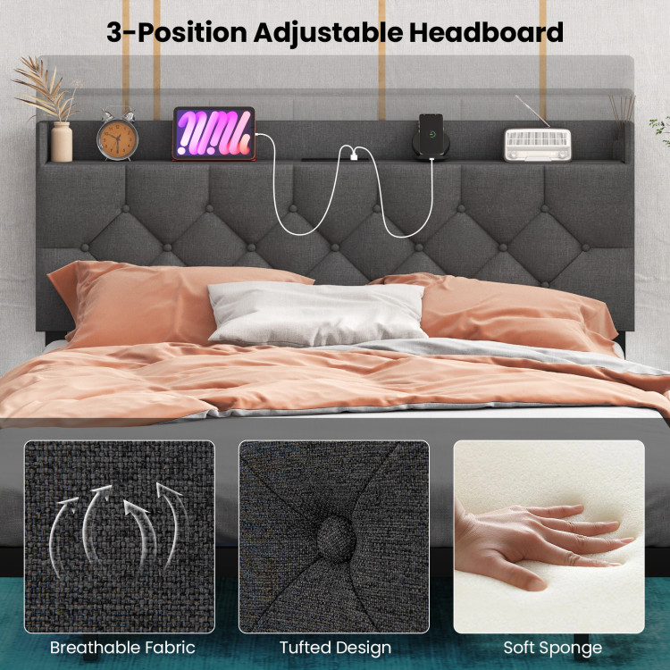 Full/Queen Size Floating Bed Frame with LED and Headboard and Charging Station - Image 8