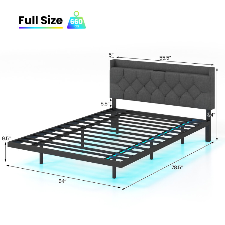 Full/Queen Size Floating Bed Frame with LED and Headboard and Charging Station - Image 4