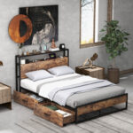 Full/Queen Bed Frame with 2 Storage Drawers and Charging Stationn - Image 2