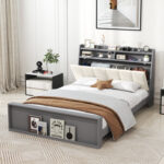 Full Size Bed Frame with Storage Modern Platform Bed with Headboard - Image 2