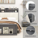 Full Size Bed Frame with Storage Modern Platform Bed with Headboard - Image 11