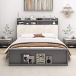Full Size Bed Frame with Storage Modern Platform Bed with Headboard - Image 3
