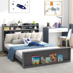 Full Size Bed Frame with Storage Modern Platform Bed with Headboard - Image 6