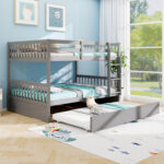 Full over Full Bunk Bed Platform Wood Bed with Ladder - Image 10