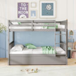 Full over Full Bunk Bed Platform Wood Bed with Ladder - Image 3