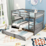 Full over Full Bunk Bed Platform Wood Bed with Ladder - Image 11