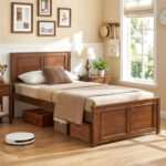 Full/Queen/Twin Size Wooden Bed Frame with Headboard - Image 5