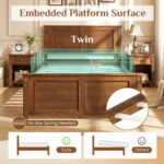 Full/Queen/Twin Size Wooden Bed Frame with Headboard - Image 8