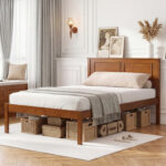 Full/Queen/Twin Size Bed Frame Farmhouse Wooden Platform Bed with Headboard - Image 2