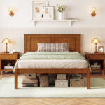 Full/Queen/Twin Size Bed Frame Farmhouse Wooden Platform Bed with Headboard - Image 3